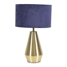 ValueLights Jax Antique Brass Touch Table Lamp Navy Blue Velvet Shade