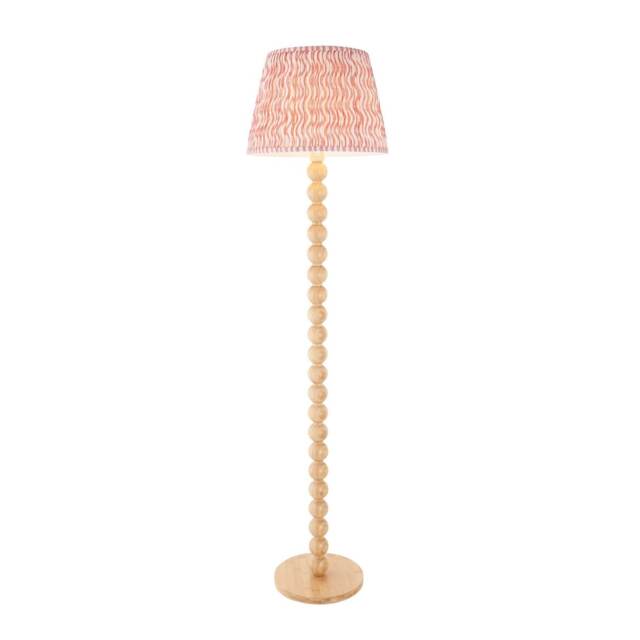 Cane Natural Bamboo Floor Lamp with Coral Pink Fabric Ripple Shade 40cm E27