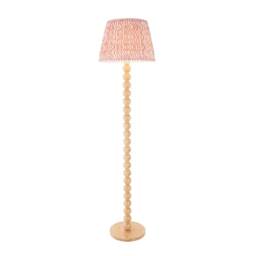 Cane Natural Bamboo Floor Lamp with Coral Pink Fabric Ripple Shade 40cm E27