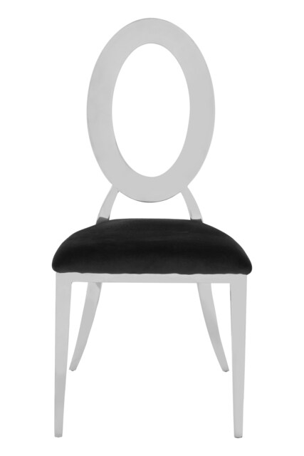 Orsina Luxe Round Back Dining Chair, Elegant Silver Armless Accent Chair, Black Velvet Upholstered Modern Chair