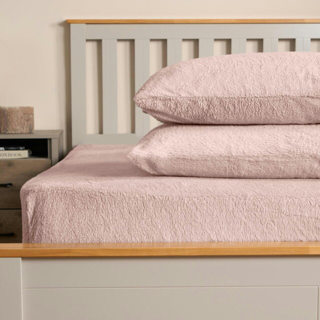 OHS 2 Pack Soft Cosy Teddy Fleece Pillowcases, 50x75cm - Blush Pink