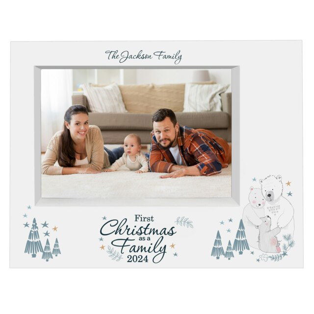 Personalised Polar Bear '1st Christmas As A Family' 5x7 Box Photo Frame White One Size