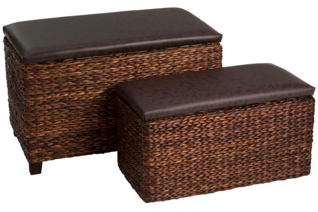 Cattail Leaf Ottoman Storage - Set of 2 Brown