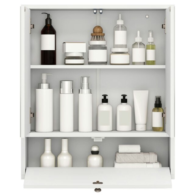 COSTWAY Wall-Mounted Bathroom Cabinet Double Door Storage White 1