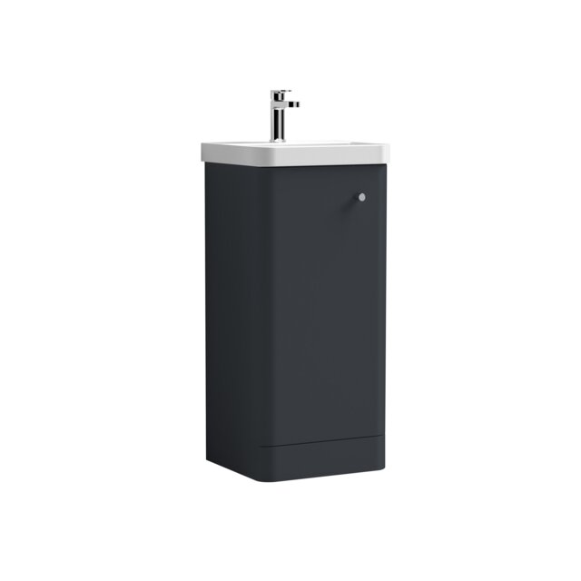 Balterley Curve Modern Bathroom Floor Standing 1 Door Vanity Unit Basin Grey Dark Grey