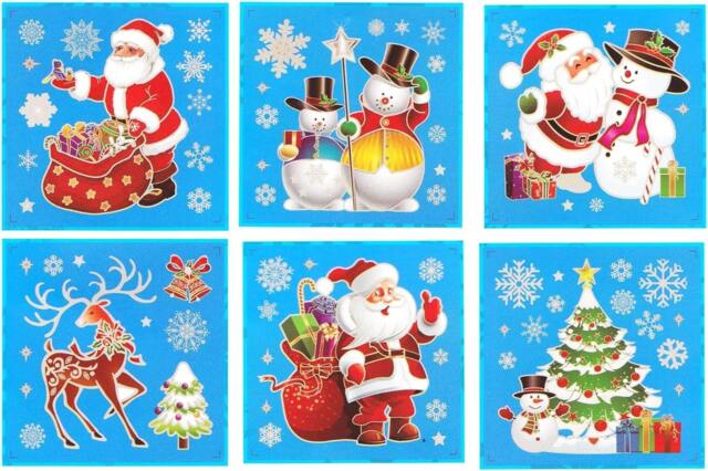 3D Christmas Window Stickers Colourful - 6 Assorted Sheets Christmas Glass Snowflakes Sticker Christmas Scene, PVC