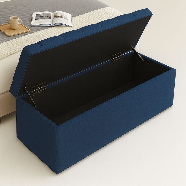 150cm Chesterfield Ottoman Storage Box, Sapphire Blue Plush Velvet Upholstered Blanket Box, End of Bed Bench, Deep Storage Chest