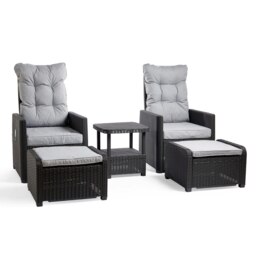 VonHaus Set of 2 Reclining Rattan Bistro Set for Garden