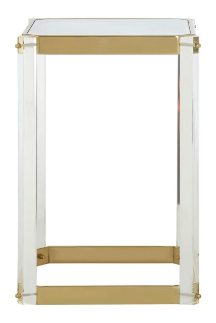 Interiors by Premier Reflective Gold Finish Frame Side Table With Mirrored Top, Contemporary Clear Acrylic Frame Bedside Table Gold