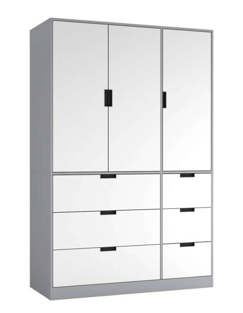 RIGA 3 Door 6 Drawer Wardrobe Grey Grey & White 10 x 44.5 x 79 1