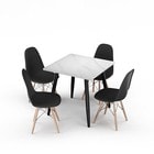 Ceramic Square Table Chairs Set Modern 4 Person Seater Kitchen Dining Room 80cm Multi Gloss White Table & Black Chairs