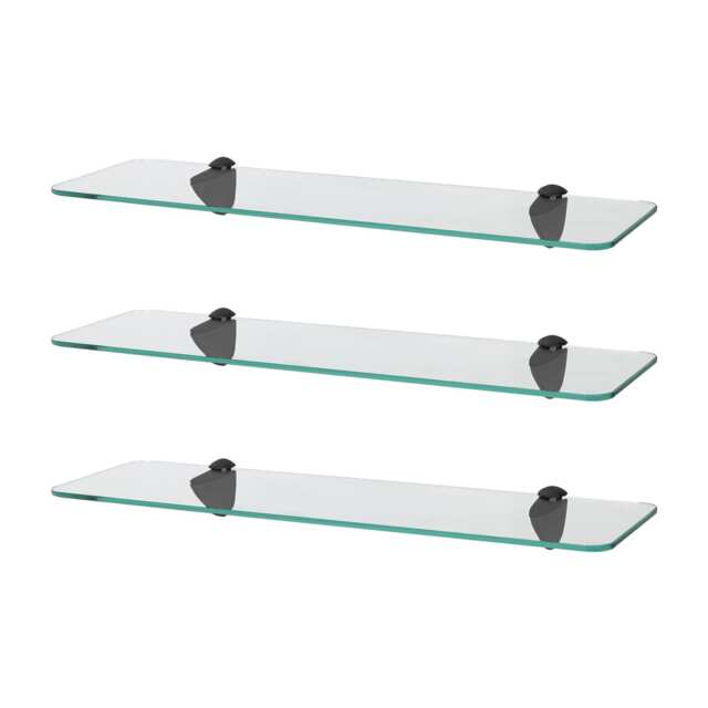 Harbour Housewares Rounded Floating Glass Shelf - 50cm - Metallic Brackets - Bathroom Shower Storage Vanity Display Unit Shelf Black Black 3