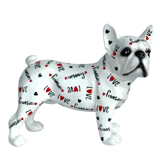 Love Dogs French Bulldog Dog Figurine, Love Frenchies Text And Hearts Design, 24cm