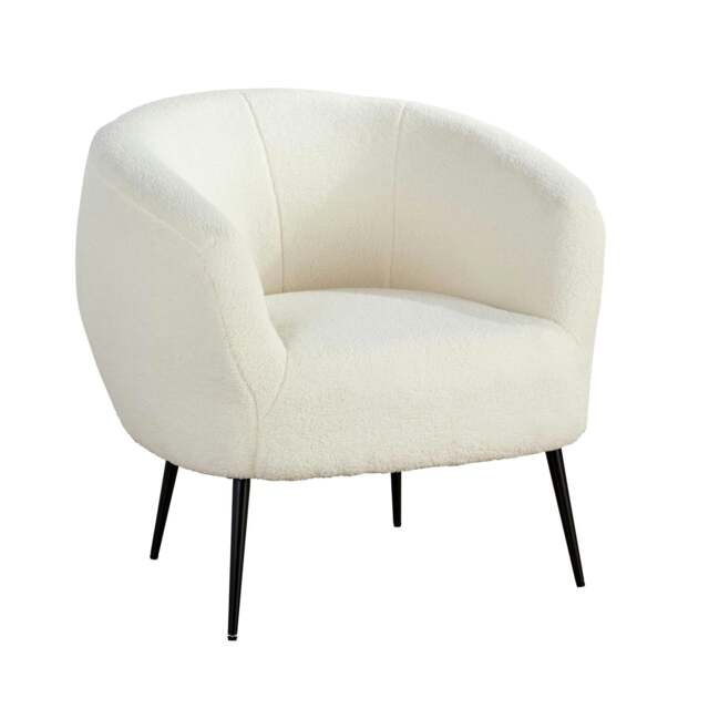 Cozy Round Back White Faux Fur Accent Chair Plush Seating Modern Home Decor