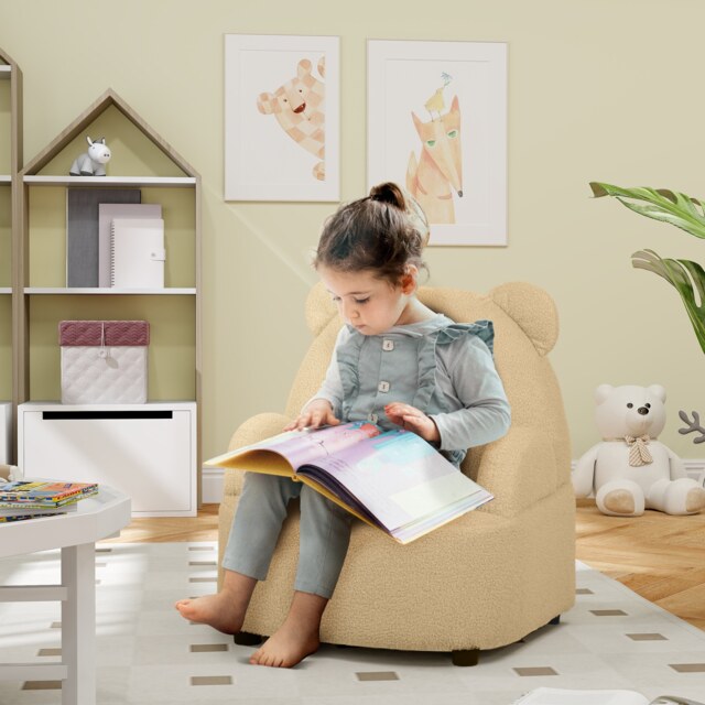 AIYAPLAY Kids Armchair, Bear Shaped Toddler Chair, Baby Armchair for Bedroom Playroom Living Room, for Boys and Girls Aged 18 Months to 3 Years - Khaki Yellow Khaki