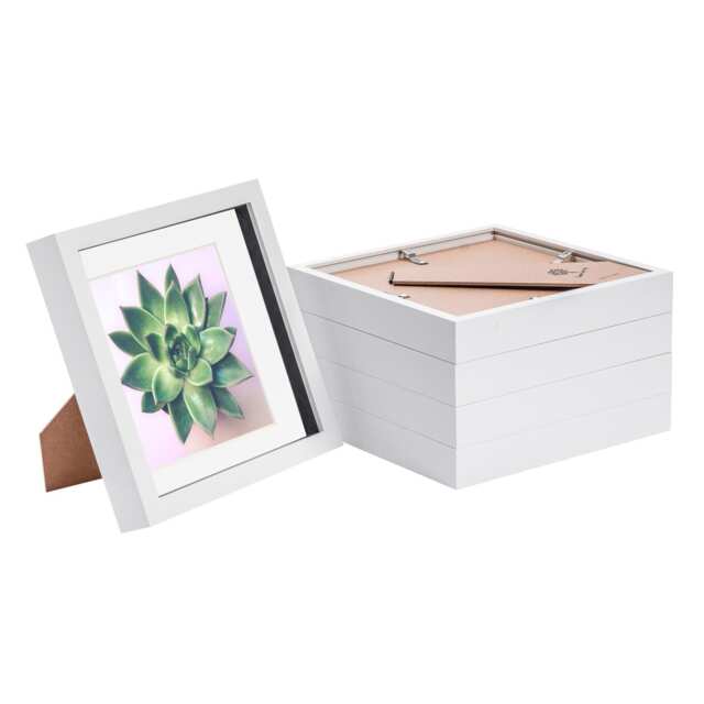 "Nicola Spring 8 x 8"" Photo Frames - White/White Mount - 3D Picture Frame Box Portrait Display Case (22.5 x 22.5cm) Set of 5"