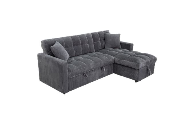 Modena Jumbo Cord 3 Seater Pull-Out Sofa Bed with Reversible Storage Chaise Grey Two Seater