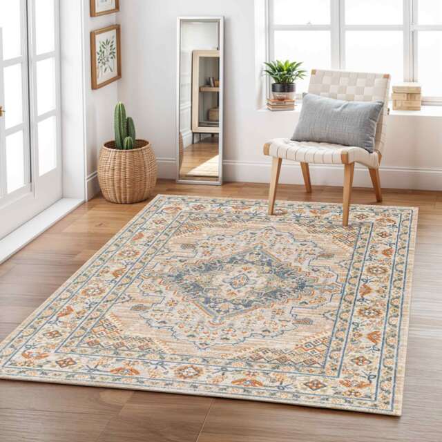 LIVABLISS Lillian-Washable Traditional Vintage Boho Rug 160 x 213 cm Brown Blue