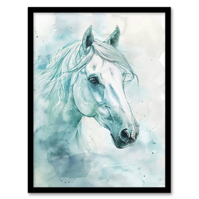 White Portrait Light Watercolour Living Room Black Framed Wall Art Print A4