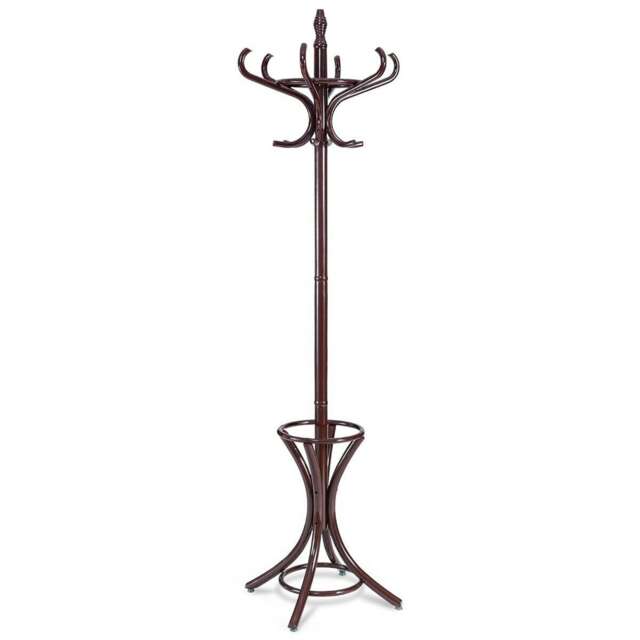 COSTWAY Wooden Coat Rack Hat Hanger Free Standing Stand Brown Brown One Size