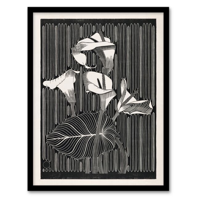 "Stylised Calla Lily Flowers De Mesquita Framed Wall Art Print 12X16"""