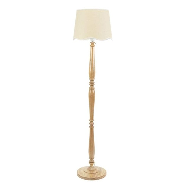 ValueLights Victoria Light Wood Floor Lamp Scallop White Trim Shade Brown White