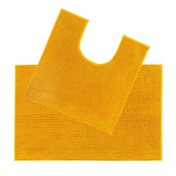 Chenille Bobble Non Slip Bath Mat & Pedestal Set Yellow Mustard