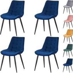 Set of 4 Velvet Dining chair lounge chair Pink, Green , Grey and Yellow with metal legs R1 Blue One Size