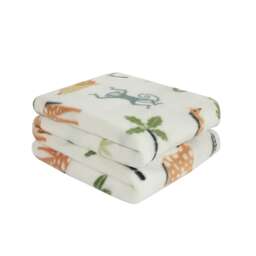 OHS Kids Fleece Blanket Safari Animals, 120x150cm - Cream