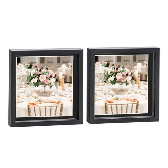 "Nicola Spring 10 x 10"" Photo Frames - Black/Black Mount - 3D Picture Frame Box Portrait Display Case (53 x 53cm) Set of 2"