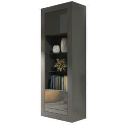 Display Cabinet Bookcase Bookshelf Storage Cabinet Glass Display Unit Grey High Gloss 170cm