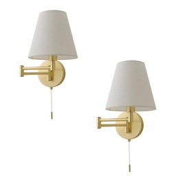 ValueLights Sonia Pair Gold Swing Arm Wall Lights Taper Shade Gold