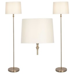 Set of 2 Antique Brass Floor Lamps with Cream Shades Bronze Cream Small 2