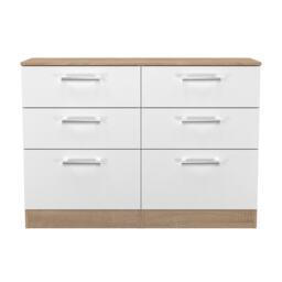 Cornwall 6 Drawer Wide Chest of Drawers in White Matt & Bardolino Oak (Ready Assembled) White White Matt & Bardolino Oak
