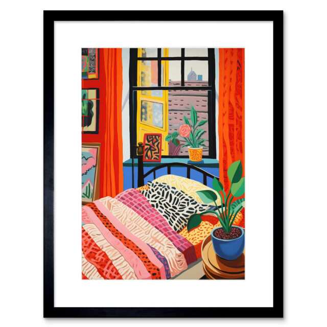 "The Artists Bedroom Vibrant Patterns Still Life 9x7"" Black Framed Wall Art Print"