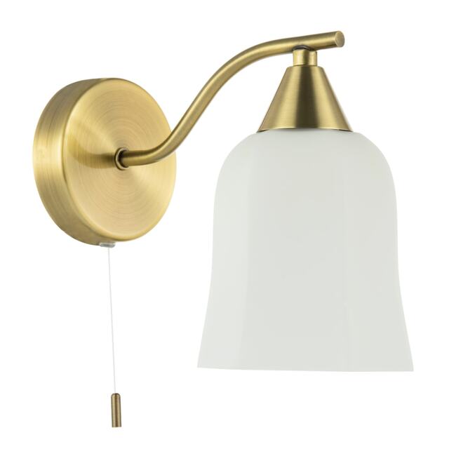 Traditional Switched Downlight Wall Light in Antique Brass with Opal Glass Shade Gold Antique Brass 1