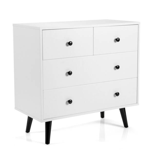 COSTWAY 4-Drawer Dresser Storage Chest Cabinet White White