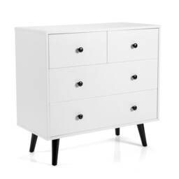COSTWAY 4-Drawer Dresser Storage Chest Cabinet White White