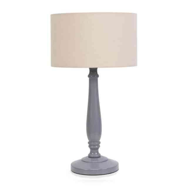 ValueLights Victoria Grey Wood Table Lamp Cream Shade and Bulb