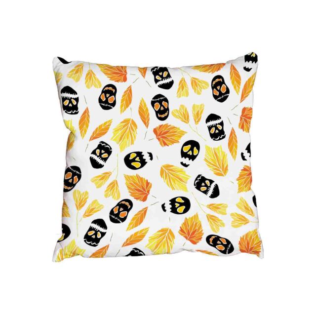 Halloween pattern with ghosts, pumpkins, skulls and autumn leaves (Outdoor Cushion)