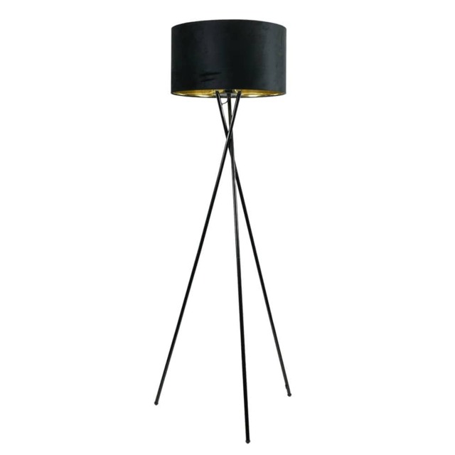 ValueLights Camden Black Tripod Floor Lamp Black Gold Shade and Bulb