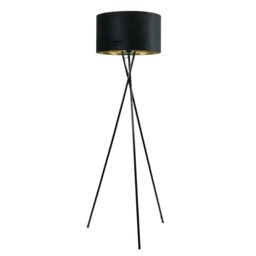 ValueLights Camden Black Tripod Floor Lamp Black Gold Shade and Bulb