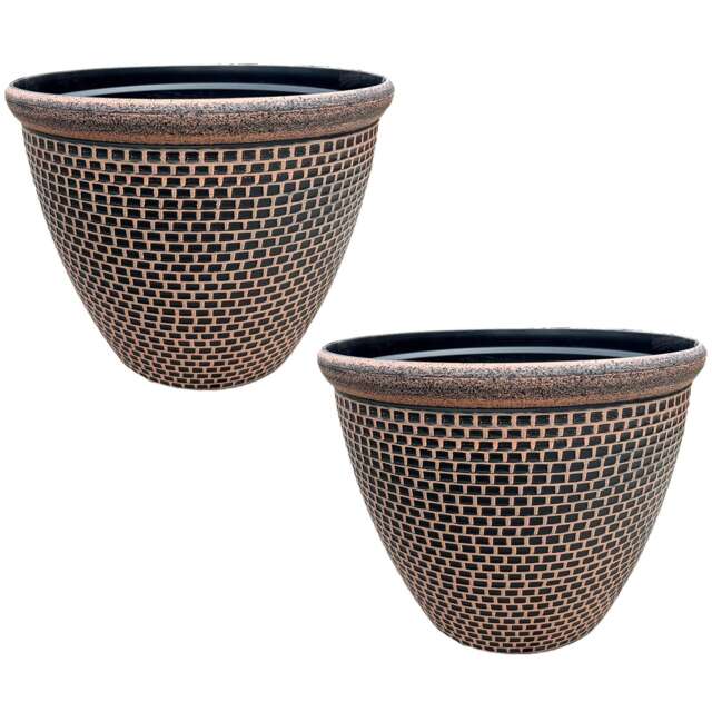 Gr8 Garden Orange 2 x Cromarty Plant Pot Large 36cm Plastic Round Flower Planter Garden Patio Tub