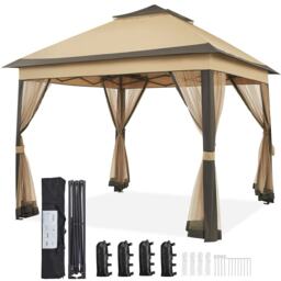 Yaheetech 3.3 × 3.3m Pop-Up Gazebo Tent with 4 Mesh Sidewalls Multi Khaki/Brown