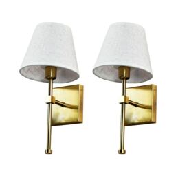 Set of 2 Horrace - Brass Rechargeable Wall Lights with Linen Shades