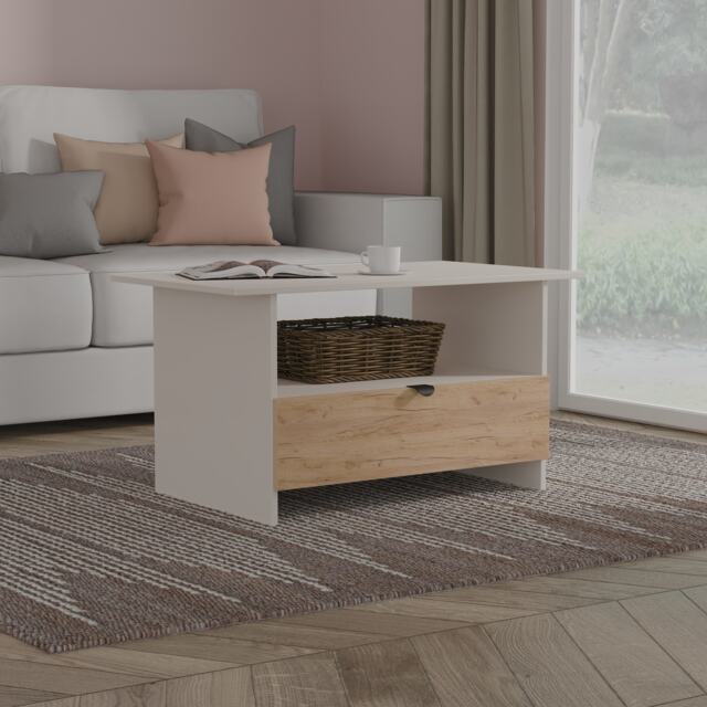 Norway Bottom Drawer Coffee Table in Gold Craft & Kashmir (Ready Assembled) Brown Gold Craft & Kashmir
