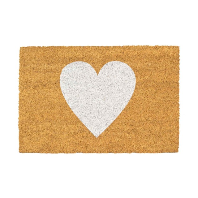 Nicola Spring Coir Door Mat - 60 x 40cm - White Heart