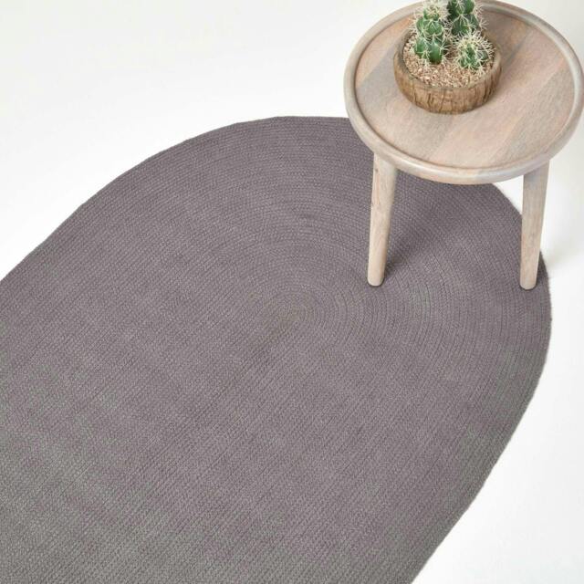 Homescapes Grey Handmade Woven Braided Oval Rug - 50 x 80 cm Grey Grey