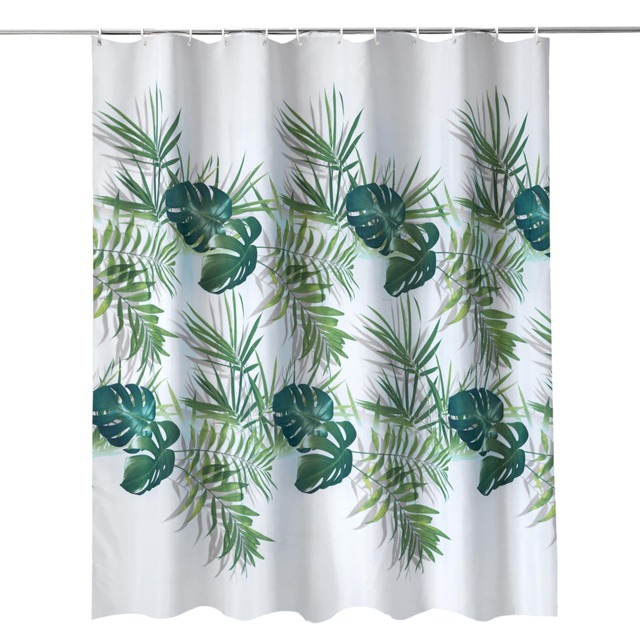 Palm Leaf Polyester Fabric Shower Curtain with 12 Hooks - 180x200cm