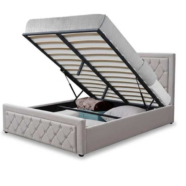 Ottoman Storage Gaslift Bed 4ft6 Double Grey Velvet Bedroom Furniture